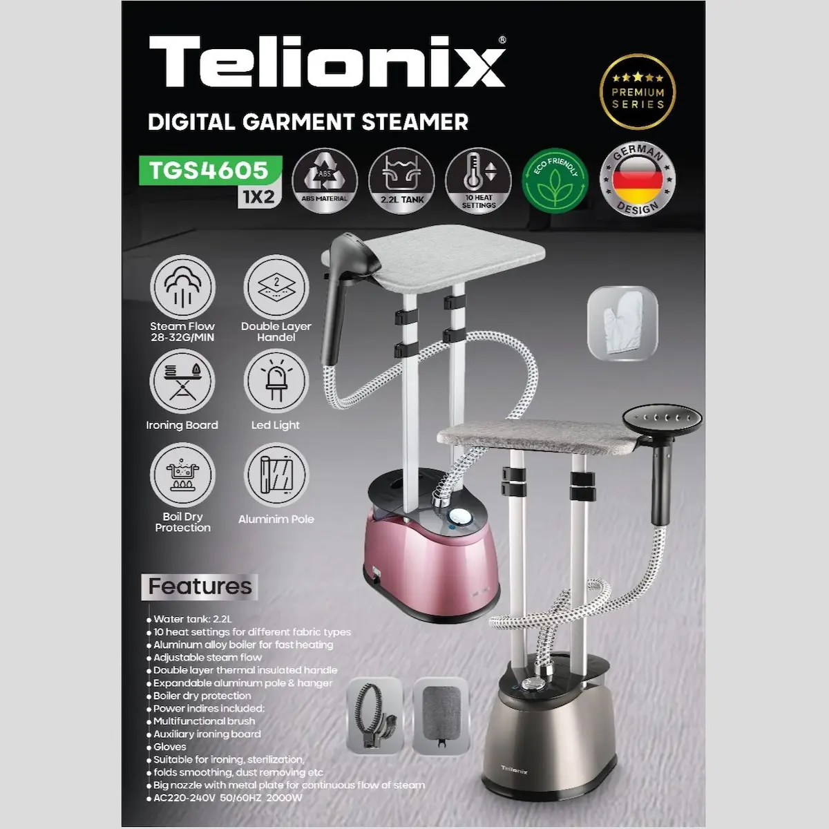 اتو بخار ایستاده دیجیتال تلیونیکس مدل TGS4605